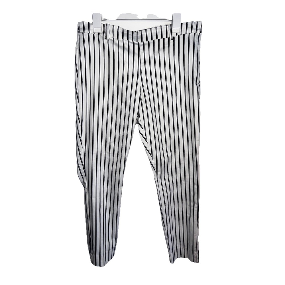 H&M‎ Striped Stretch Ankle Pants Business Casual Nautical Size 12 Side Zip